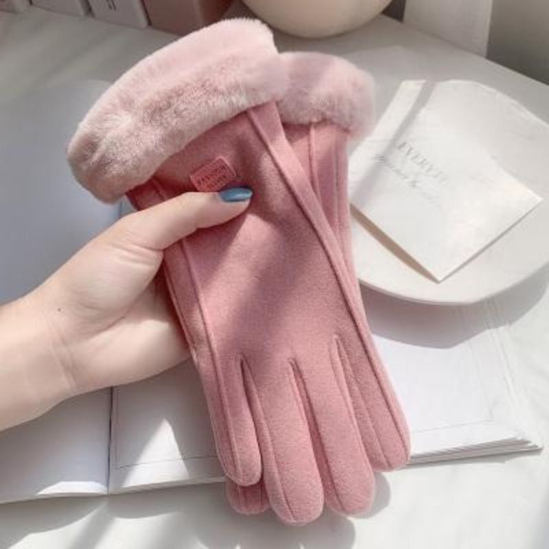 Găng Tay Da Lộn Lót Lông Cừu Lót Lông Cừu Dày Dặn Giữ Ấm Chống Lạnh Dễ Thương Dành Cho Bạn Nữ Đi Xe Đạp Vào Mùa Đông