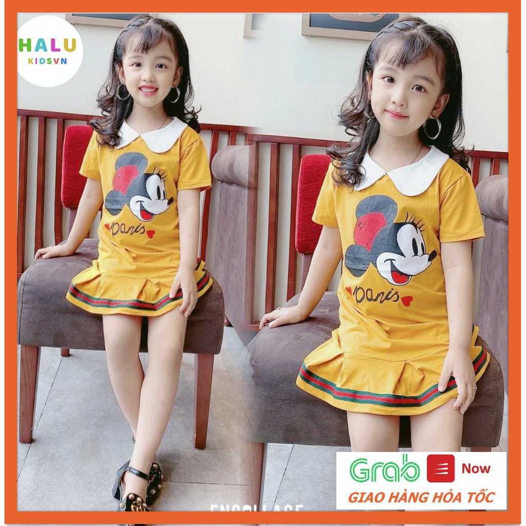 Váy đầm cộc tay Mickey bé gái chất cotton mềm mịn, thoáng mát - Halukidsvn.VMC01