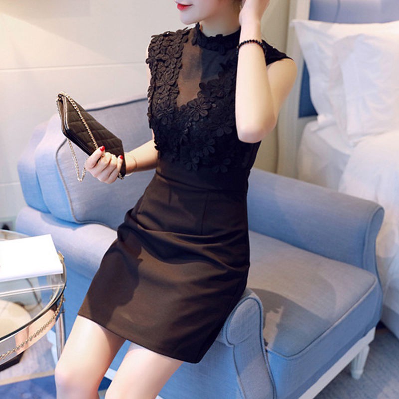 Mùa hè 2021 váy mới sexy tính khí phụ nữ xu hướng thời trang của nhỏ màu đen cao cấp đỏ lưới cùng đoạn