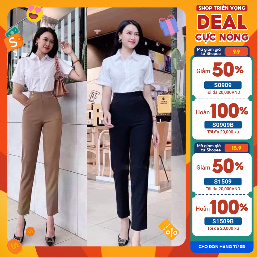 Quần baggy vải 4 cúc cạp cao khoá sau Đủ Màu Chất Đẹp-mã 46