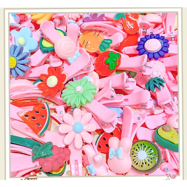 Set 10 Kẹp Tóc Mái Màu Hồng Đính Trái Cây Dễ Thương Cho Bé Gái - Dumi Shop