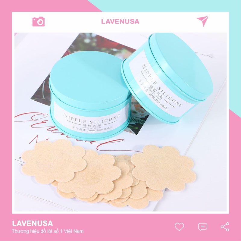 Miếng dán ngực nhũ hoa lụa giấy hình hoa tiện lợi hộp 60 miếng LAVENUSA AL64