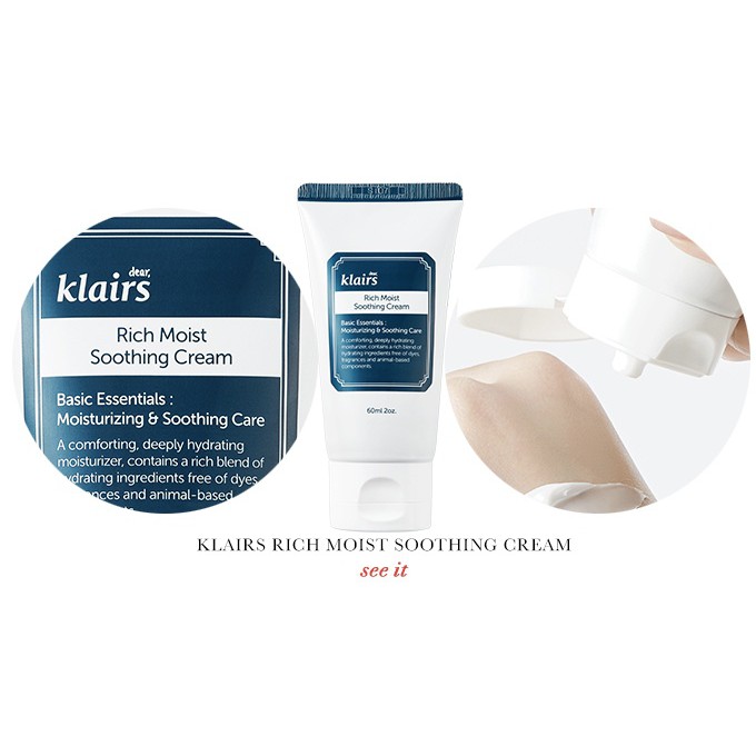 Mẫu Mới - Kem Dưỡng Ẩm Klairs Làm Dịu Da Rich Moist Soothing Cream 80ML - 1989Store Phân Phối Chính Hãng