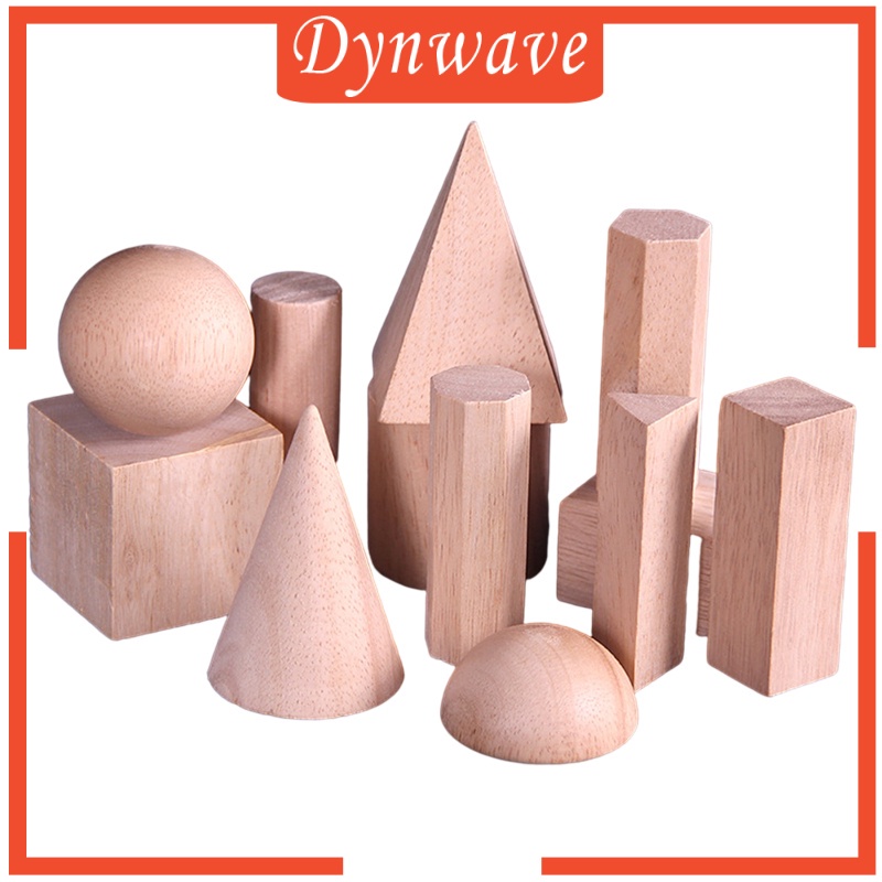 12pcs Kids Wood Geometric Solids Shapes Bricks Learning Educational Toys