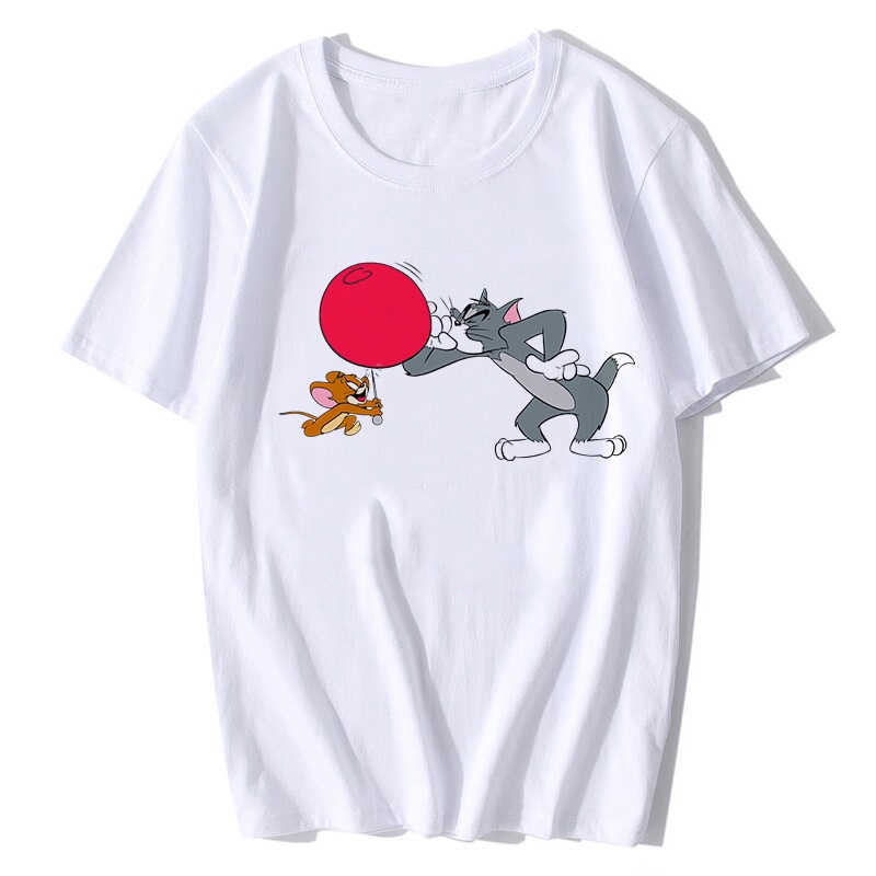 Áo Thun Tay Ngắn In Hình Tom Và Jerry Vui Nhộn Thời Trang Mùa Hè Cho Nam Nữ