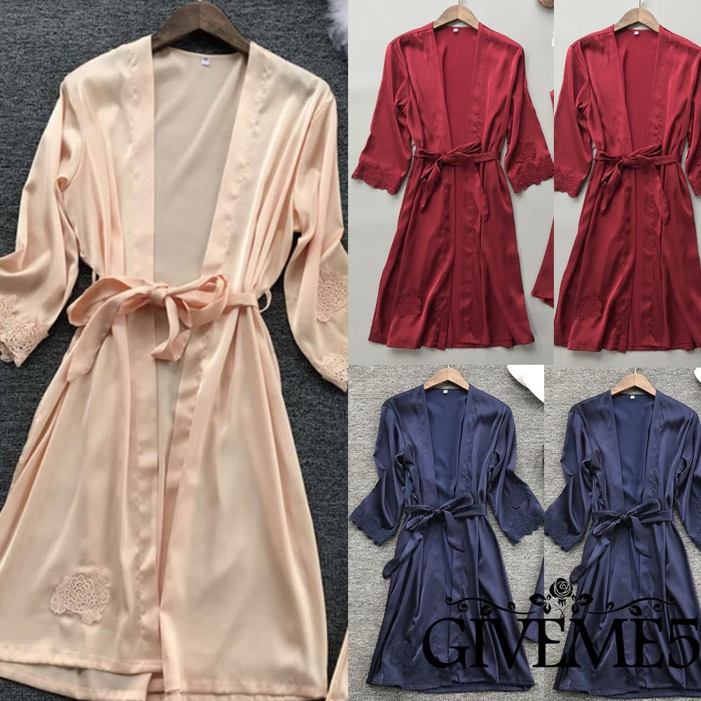 GIVEME-Women Kimono Robe Dress Satin Silk Lace Sleepwear Nightdress Fashion Sexy Babydoll Underwear | BigBuy360 - bigbuy360.vn