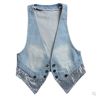 Áo Khoác Denim Không Tay Cổ Vest Thời Trang Cho Nữ