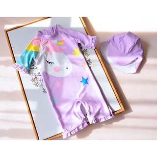 Đồ bơi bé gái liền thân họa tiết ngựa Kỳ lân size từ 9kg đến 28kg