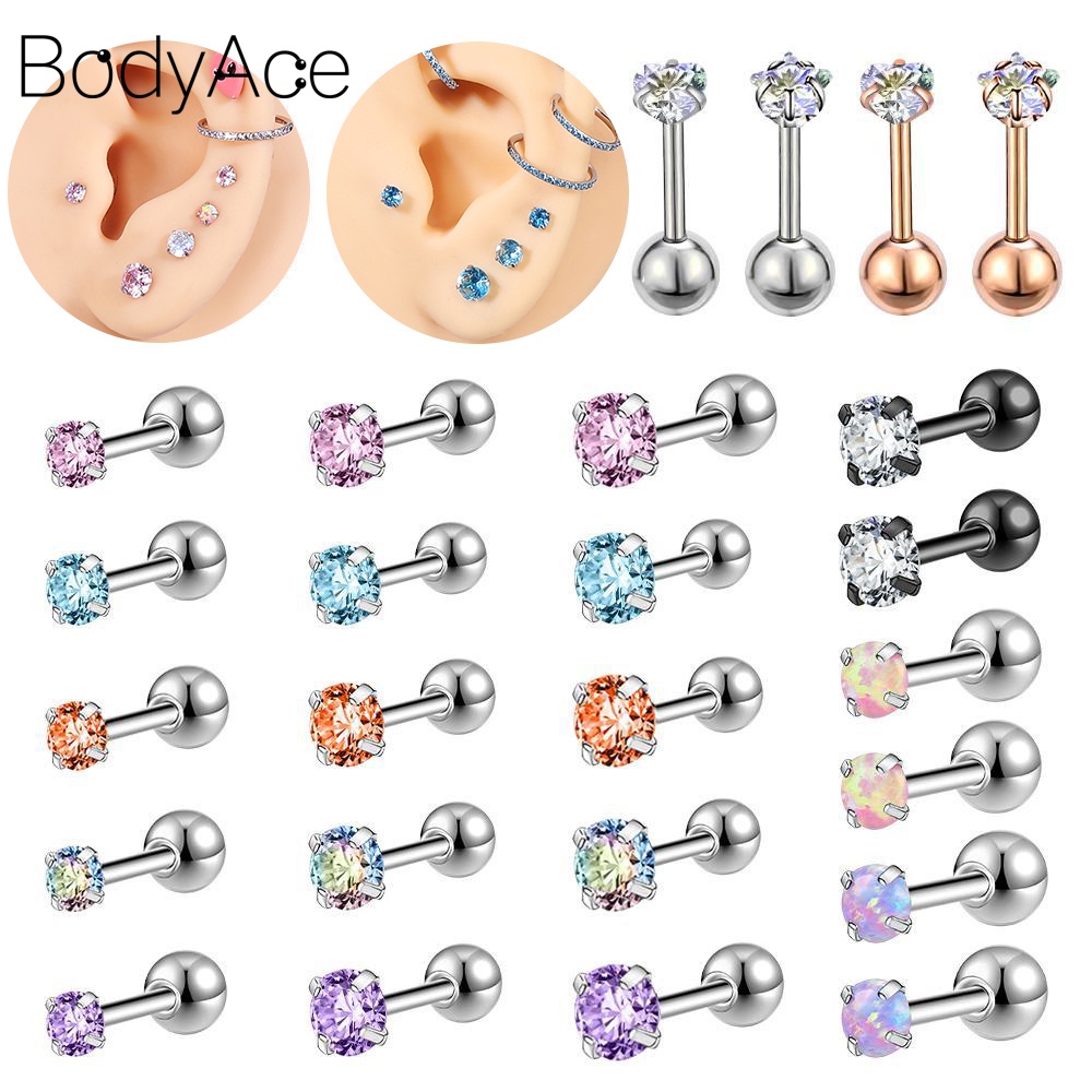 1 Khuyên Xỏ Cơ Thể 3 / 4 / 5mm Bằng Thép Không Gỉ Đính Đá Nhiều Màu Sắc