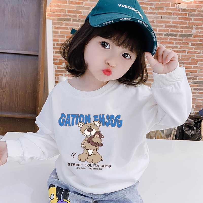 Áo Thun Cotton Dày Tay Dài Thoáng Khí In Họa Tiết Gấu Dễ Thương Thời Trang Mùa Xuân Cho Bé Gái 3-8 Tuổi