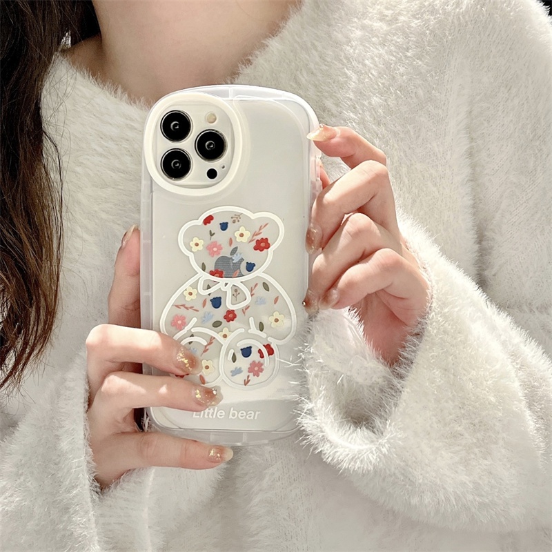 Ốp Điện Thoại Silicon Mềm Lỗ Tròn Màu Trơn Hình Gấu/Hoa Cho iPhone XS XR XMax 11 11pro 11 promax 12 12pro 12proMax 13 13Pro 13promax 2022