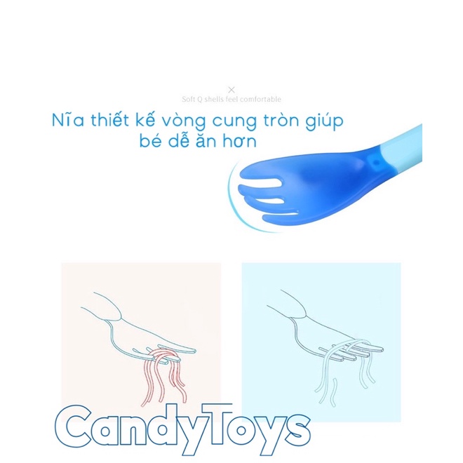 THÌA (MUỖNG), NĨA CHO BÉ ĂN DẶM CẢM BIẾN NHIỆT ĐỘ BẰNG SILICONE