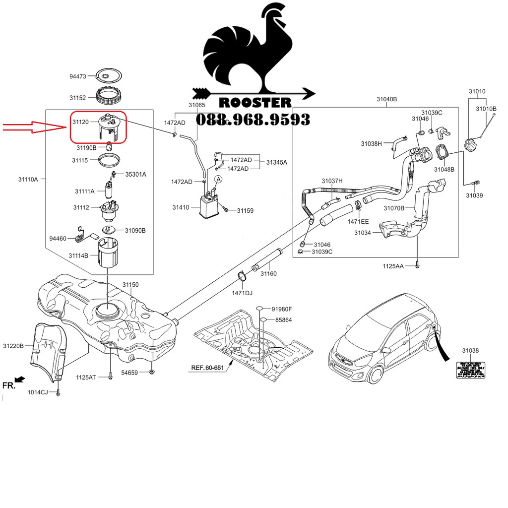 [Sỉ-Lẻ] Nắp đậy cụm bơm xăng Morning (2003-2020), Giá bắt bơm xăng (Mã: 3111307000)