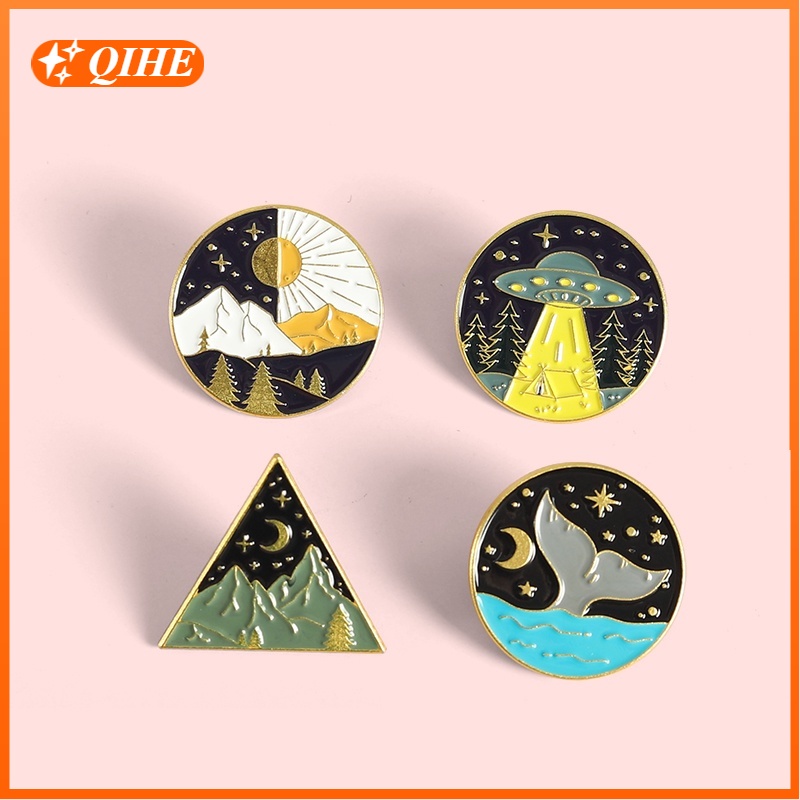 Huy hiệu cài áo QIHE JEWELRY hình phong cảnh đại dương sáng tạo độc đáo