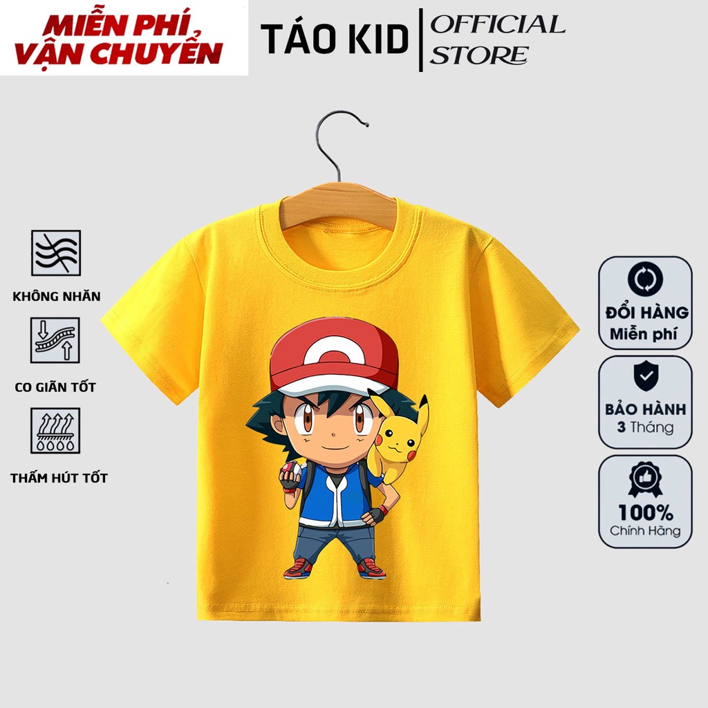 Áo thun bé trai bé gái cộc tay Táo Kid chất cotton in hình Pokémon từ 0 đến 10 tuổi hàng VNXK MT96