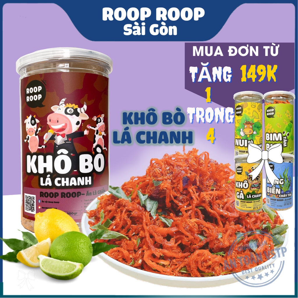 Khô bò sợi lá chanh 300G ROOPROOP dài mềm đậm vị an toàn vệ sinh thực phẩm