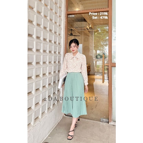 Chân Váy Xếp Li Màu Mint Style Vintage