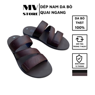 Dép nam da bò cao cấp, dép nam quai ngang đế cao su đúc đế bằng DT10