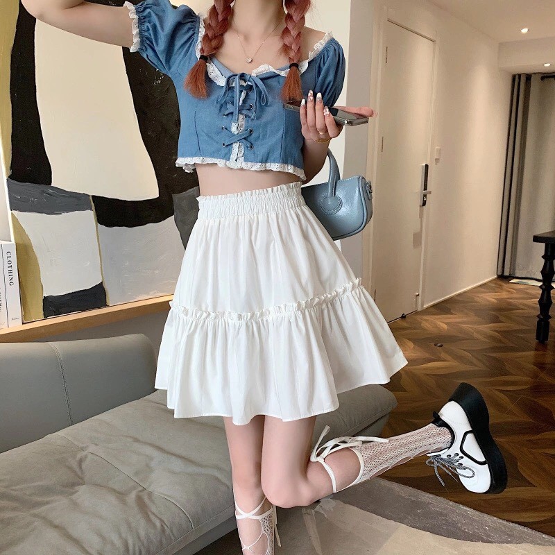 chân váy chữ A xếp ly lưng cao ngắn 2 tầng kèm quần trong phong cách hàn quốc dành cho phái đẹp | BigBuy360 - bigbuy360.vn