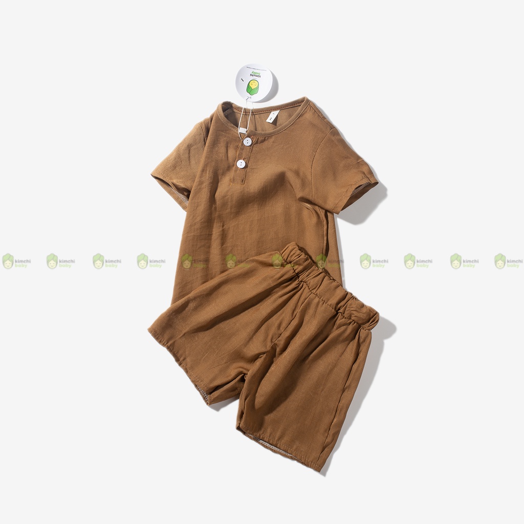 Bộ Đồ Cho Bé Trai Vải Thô Đũi Thoáng Mát Cúc Ngực, Bộ Quần Áo Cho Bé Mặc Đi Học, Đi Chơi CK15