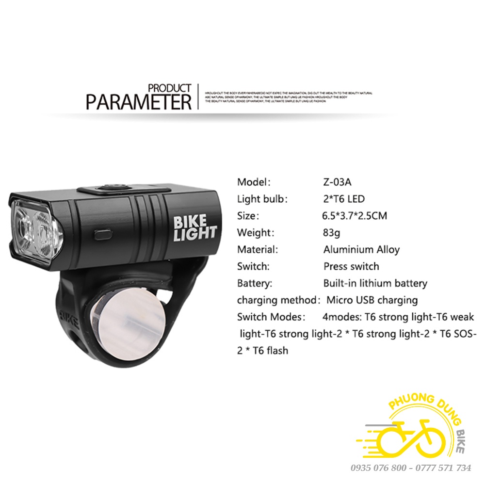 Đèn pha xe đạp 2 bóng T6 BIKE LIGHT 800LM 1000mAh