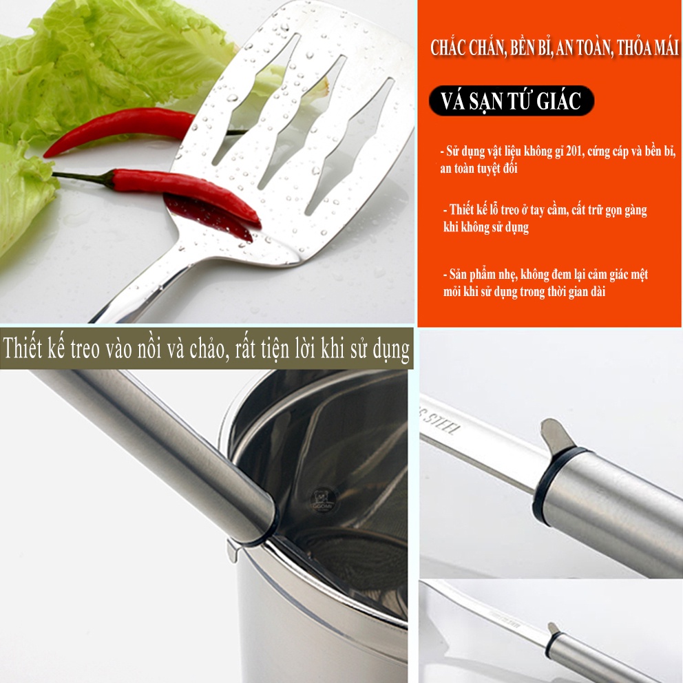 Vá sạn đảo lật chiên xào thực phẩm nhà bếp bằng thép không gỉ an toàn sức khỏe GGOMi Hàn Quốc