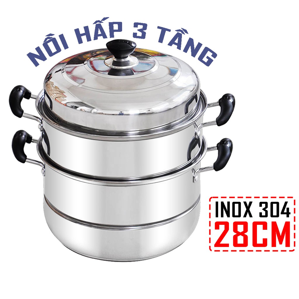 Nồi Hấp INOX 3 Tầng Đa Năng Size 28cm Tiện Dụng Dùng Cho Mọi Loại Bếp