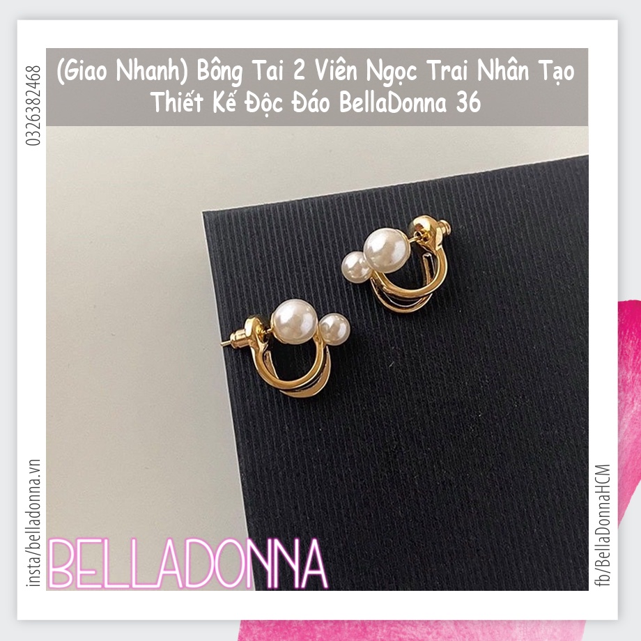(Giao Nhanh) Bông Tai 2 Viên Ngọc Trai Nhân Tạo Thiết Kế Độc Đáo BellaDonna 36
