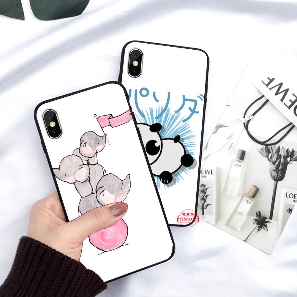 iPhone XS Max XR X 7 8 6 6S Plus 5 5S SE 27B Panda Elephent Cat Soft Case