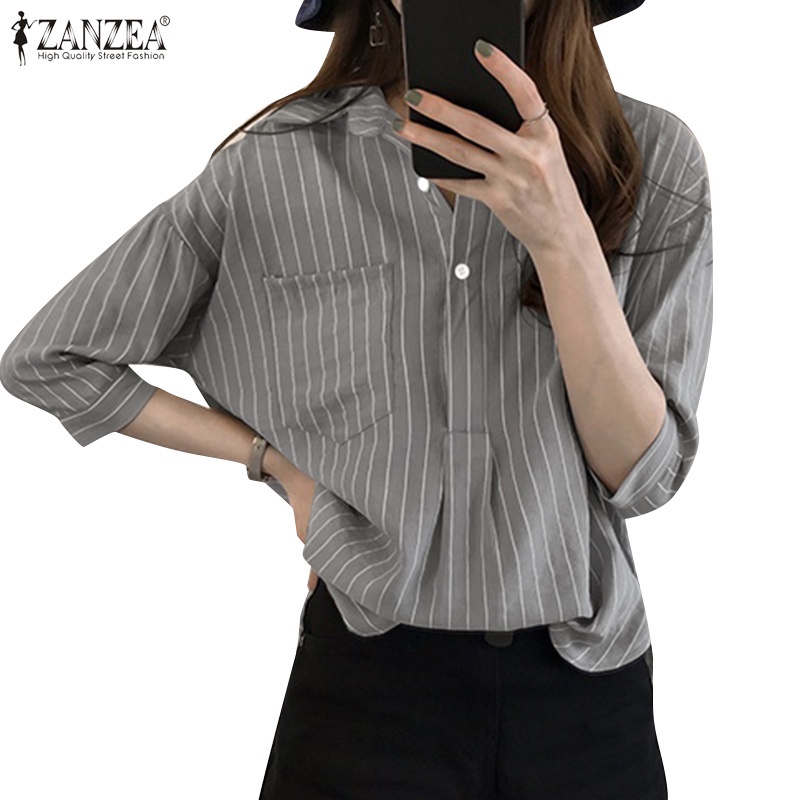 Áo sơ mi Zanzea kẻ sọc tay 3/4 thời trang dành cho nữ