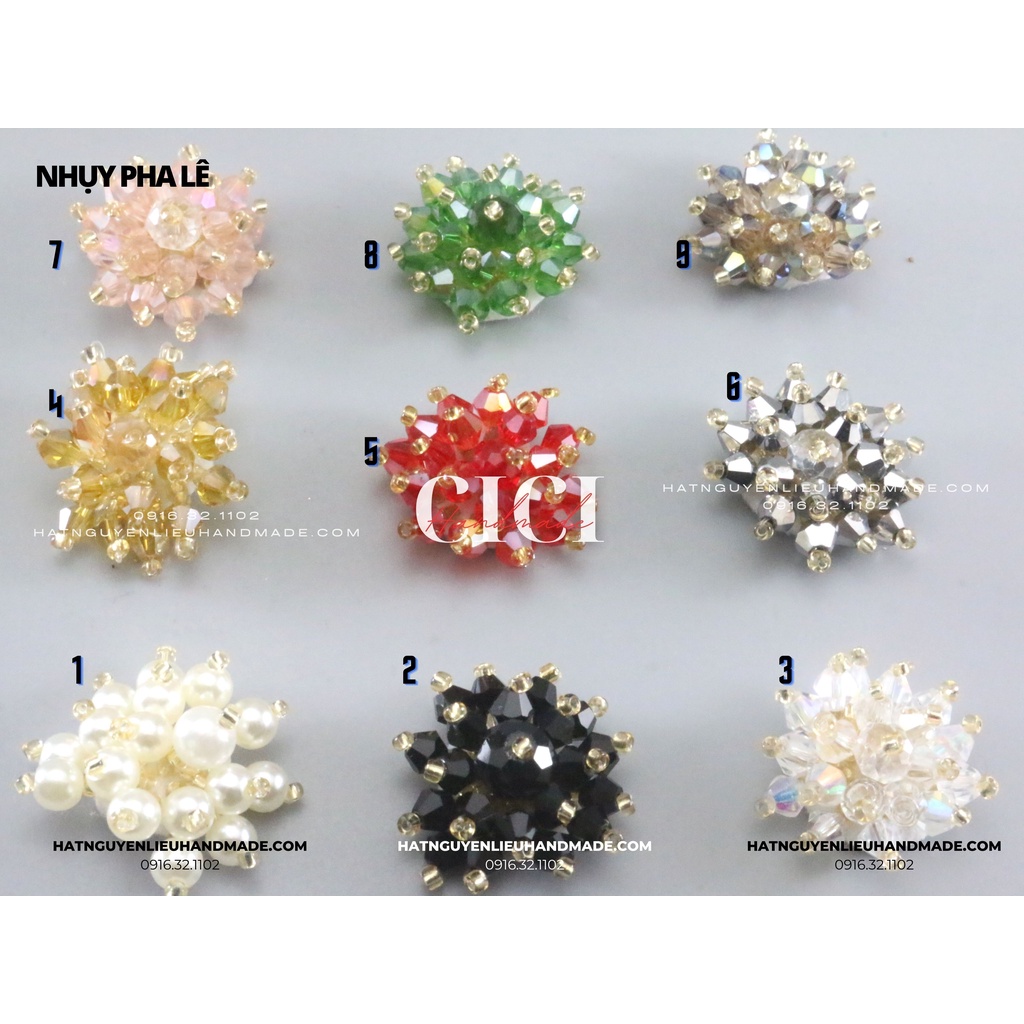 Nhụy pha lê chùm 2.5cm Cici Handmade nguyên liệu đính kết center hoa cài áo đá pha lê DIY