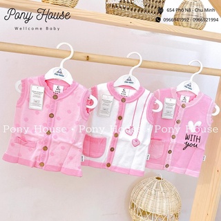 Áo gile len moon cài giữa chất len dày dặn cho bé gái sơ sinh đến 9 tháng