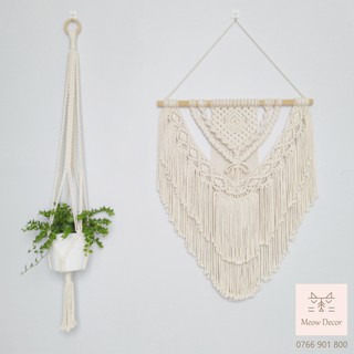 COMBO mành macrame & dây treo chậu cây macrame trang trí tường nhà (W03)