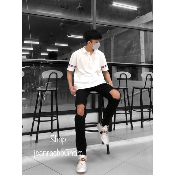 Quần bò nam, quần jean nam zipper màu đen có khóa ống chân dáng skinny co giãn