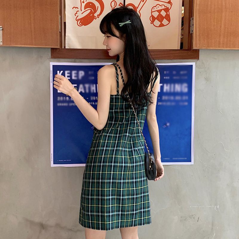 Đầm Nữ Hai Dây Dáng Suông Họa Tiết Caro Thời Trang