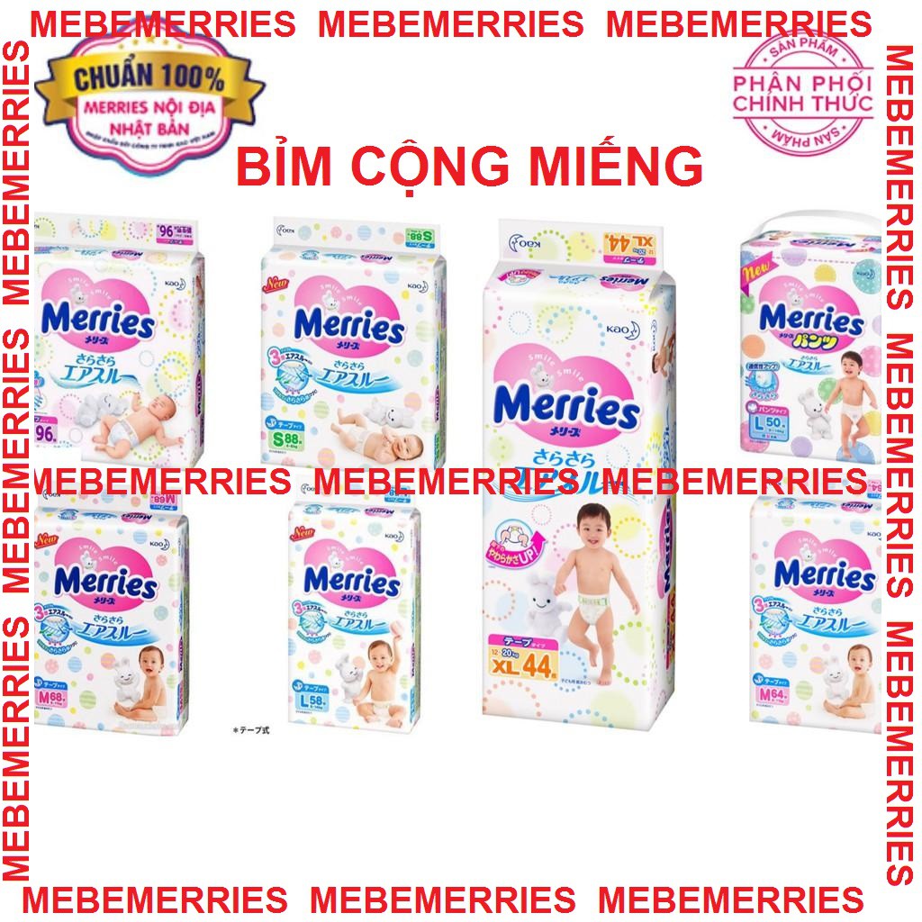 Cắt tem Chính Hãng Cty Bỉm Merries dán/quần NB90/S82/M64/M58/L54/L44/XL44