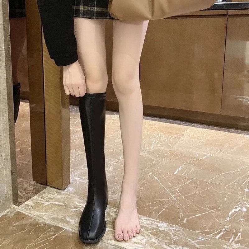 Giày bốt đùi nữ chất da boots đầu gối đế gót 3 phân khoá kéo boost dài martins màu đen sang chảnh Hàn Quốc ulzzang | BigBuy360 - bigbuy360.vn