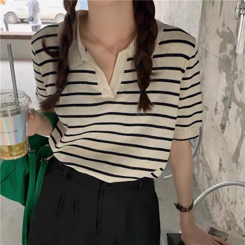 (Order) Áo thun polo áo phông kẻ ngang Hàn quốc