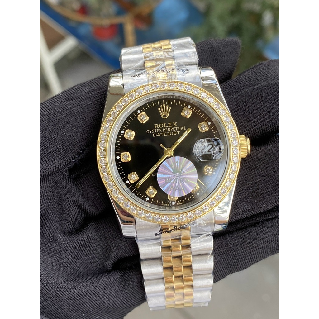 Đồng Hồ Nữ Nam Unisex rolex dây thép , viền nạm đá , size 36mm 41mm , máy pin