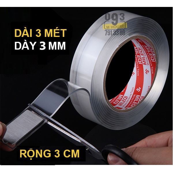Băng Keo Dán 2 Mặt Nano Siêu Dính 3 mét Băng Dính Băng Keo