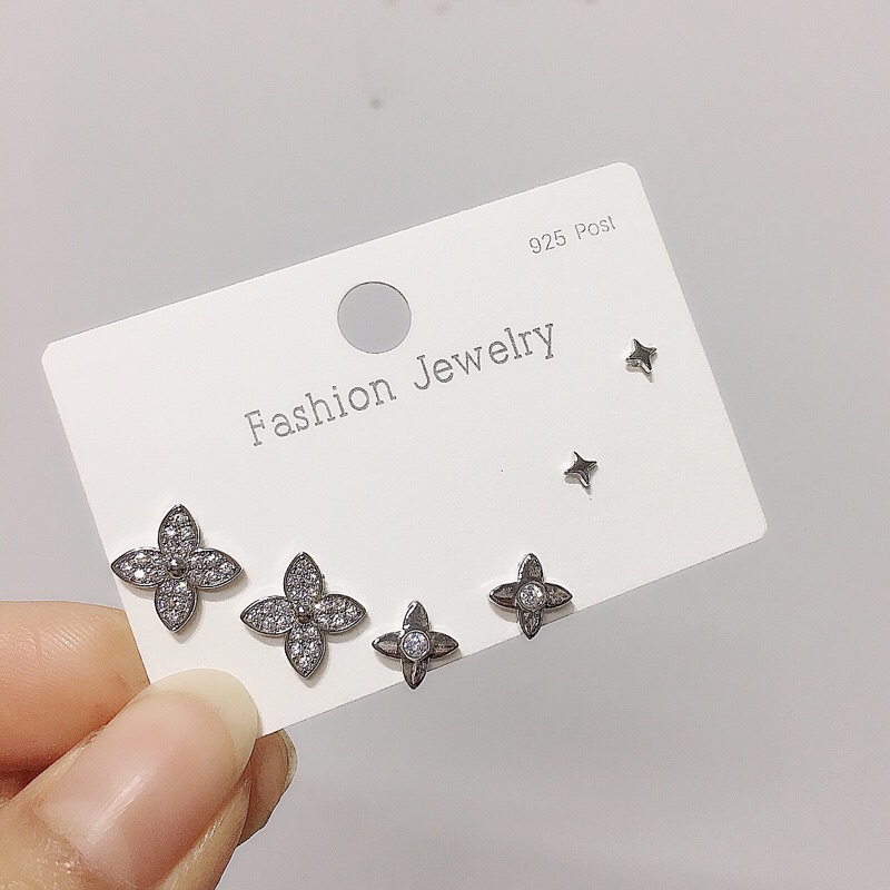 Bông Tai Cao Cấp Khuyên Tai Nụ Combo vỉ 3 Đôi Bạc 925