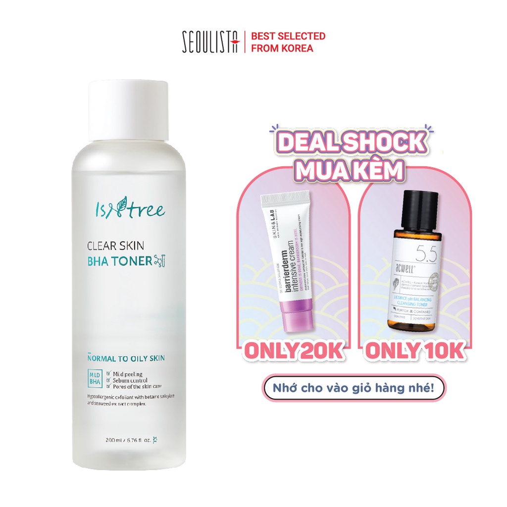 Toner tẩy tế bào chết ISNTREE CLEAR SKIN BHA TONER