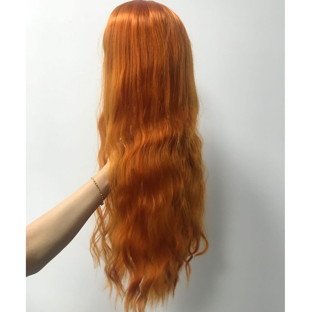 Bộ Tóc Giả Nữ Xoăn Dài Màu Cam Cá Tính
