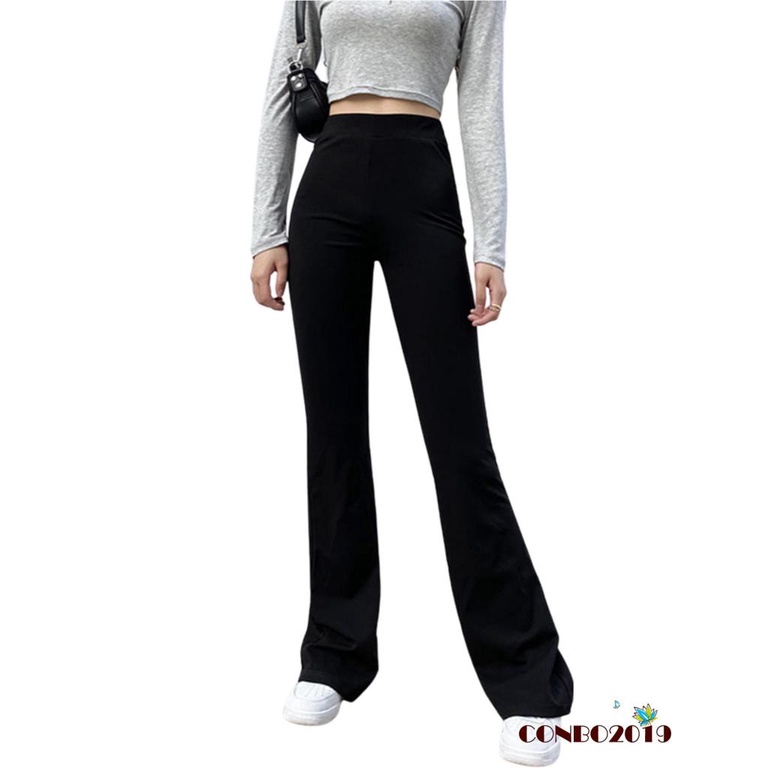 Quần Ống Loe Lưng Cao Màu Trơn Thời Trang Dành Cho Nữ