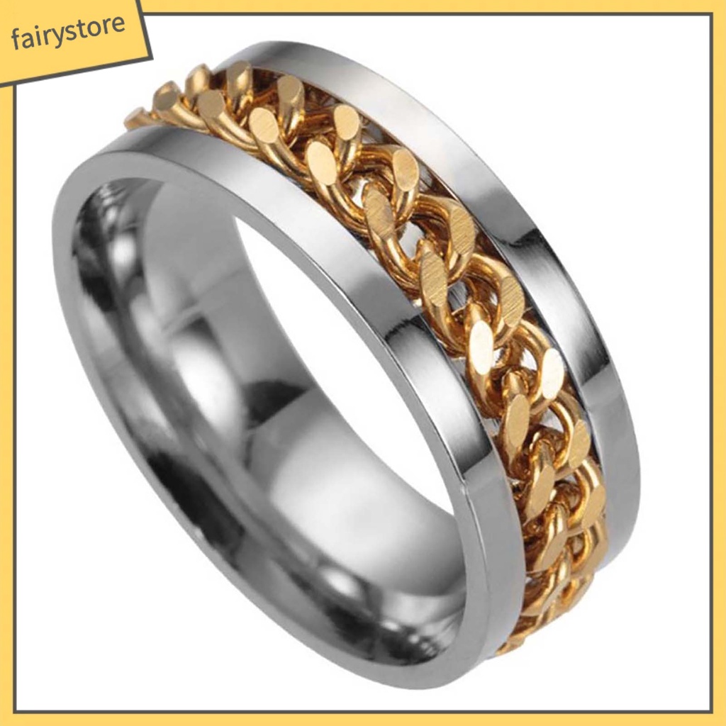 Nhẫn Thép Titan Thiết Kế Dạng Xích Có Thể Xoay Cho Nam