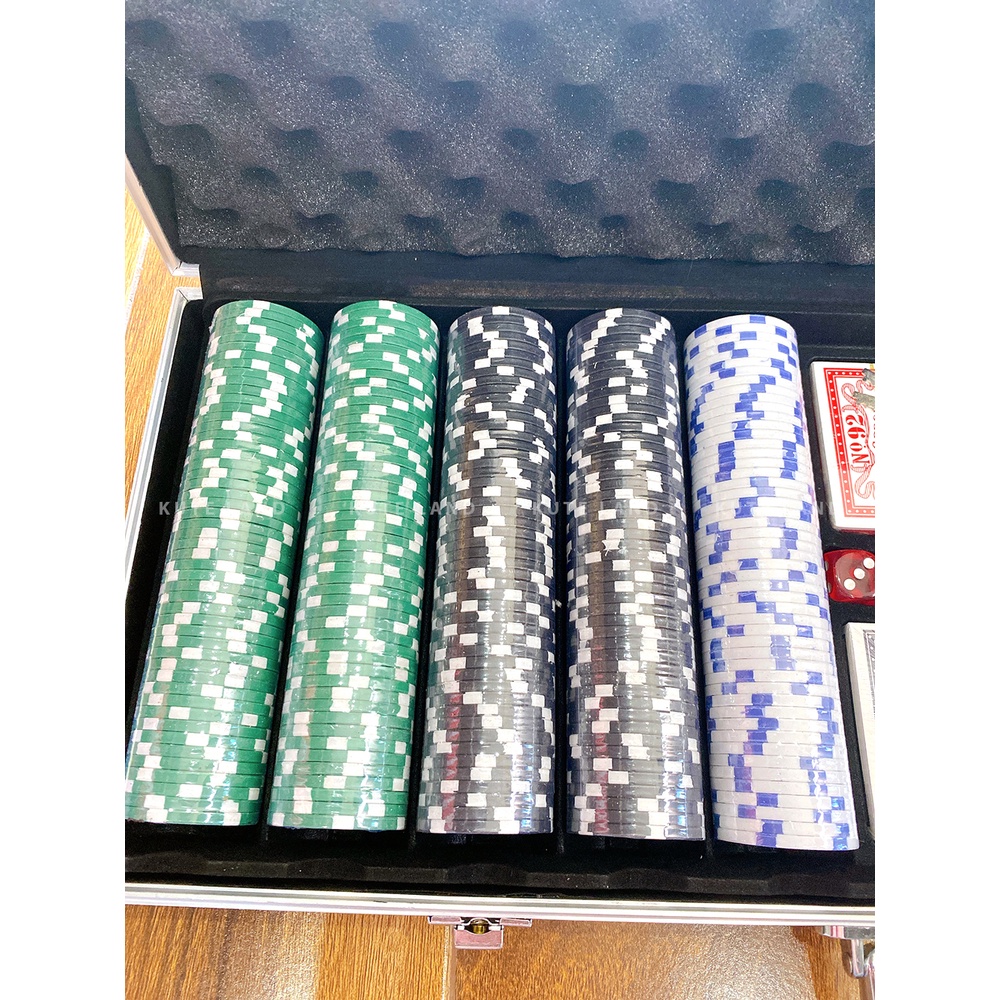 Vali Phỉnh Chip Poker Cao Cấp Hộp Nhôm 500 Chip Không Số Loại Tiêu Chuẩn Las Vegas PK7