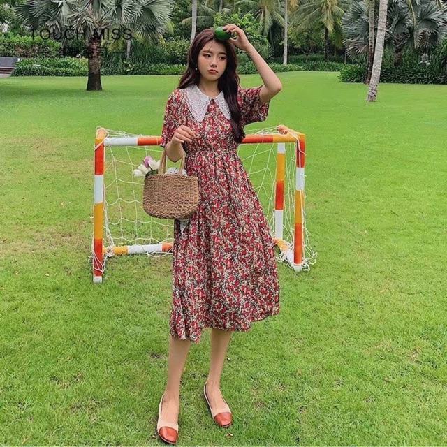 Đầm xoè hoa nhí cổ sen