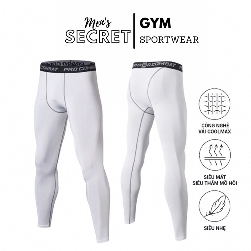 Quần LEGGING Dài Màu Trắng - Quần Thể Thao Nam dài Chuyên GYM Bóng Rổ Bóng Đá MEN'S SECRET WEAR