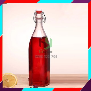 Chai thủy tinh có khóa gài 1L thân vuông - SAPATA