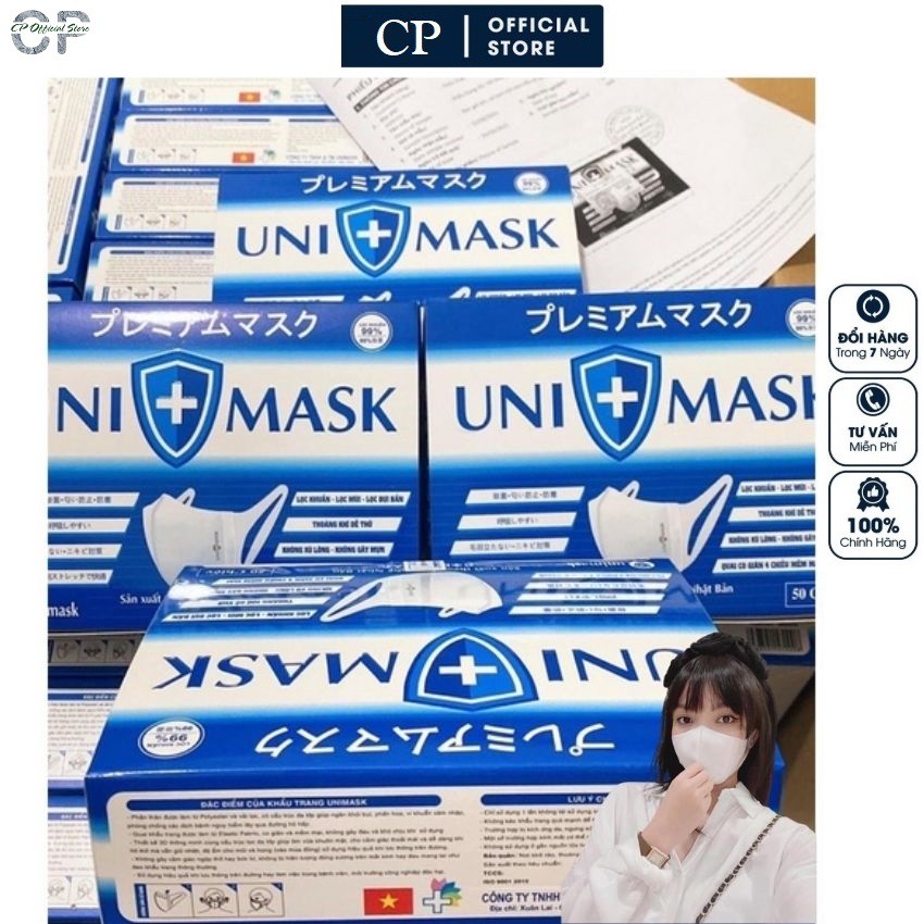 khẩu trang UNI MASK 3D hàng chính hãng công nghệ nhật bản 1 hộp 50 chiếc